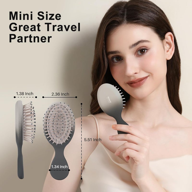 RHOS Mini Hair Brush for Women,Men and Kids, Travel Size Hair Brush for Purse & Pocket, Small Cushion Paddle Brush with Soft Bristles(1 Pack-Grey Gradient) - Image 2